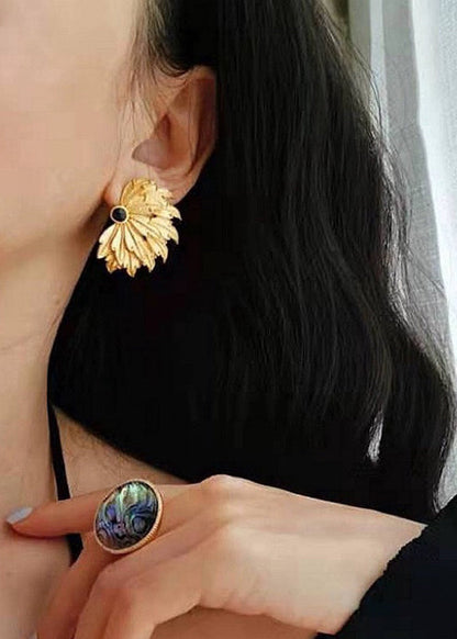 Damen Gelb Kupfer Overgild Intarsien Edelstein Ohrstecker