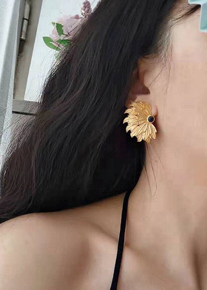 Damen Gelb Kupfer Overgild Intarsien Edelstein Ohrstecker