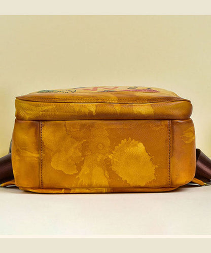 Damen Gelbe Graffiti-Gemälde-Rucksacktasche aus Kalbsleder