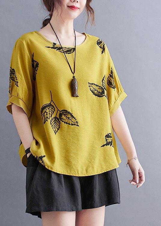 Women Yellow Half Sleeve Shirt Tops Summer Cotton Linen - SooLinen