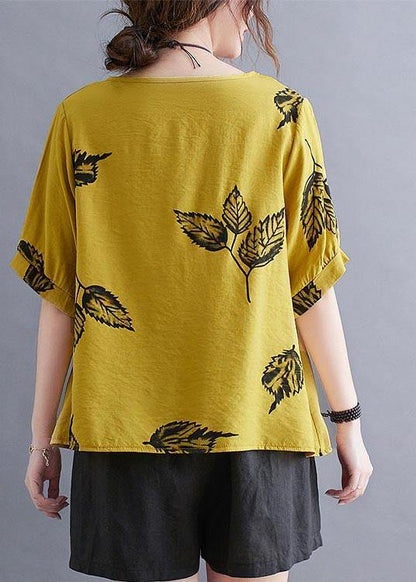 Women Yellow Half Sleeve Shirt Tops Summer Cotton Linen - SooLinen