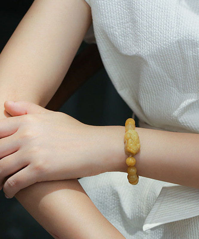 Pulsera de cuentas de jade amarillo para mujer, un animal salvaje mítico
