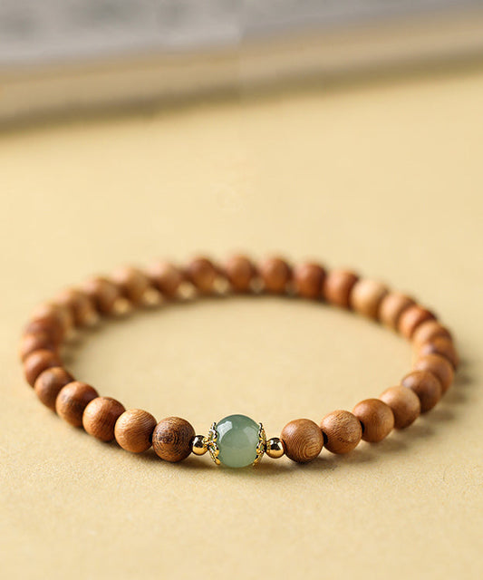 Pulsera de cuentas de caoba y jade amarillo para mujer