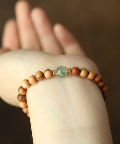 Pulsera de cuentas de caoba y jade amarillo para mujer