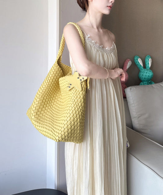 Bolso de hombro de piel sintética de gran capacidad amarillo para mujer