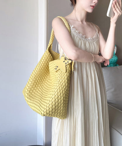 Bolso de hombro de piel sintética de gran capacidad amarillo para mujer
