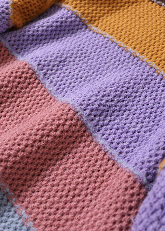 Frauen Gelb O-Ausschnitt Gestreiften Strick Pullover Frühling