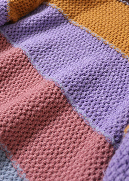 Frauen Gelb O-Ausschnitt Gestreiften Strick Pullover Frühling