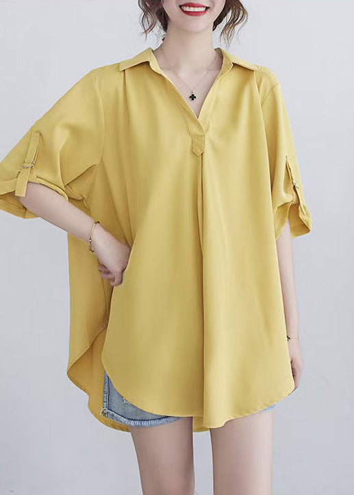 Women Yellow Oversized Cotton Shirt Summer