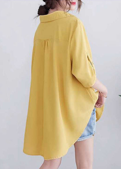 Women Yellow Oversized Cotton Shirt Summer