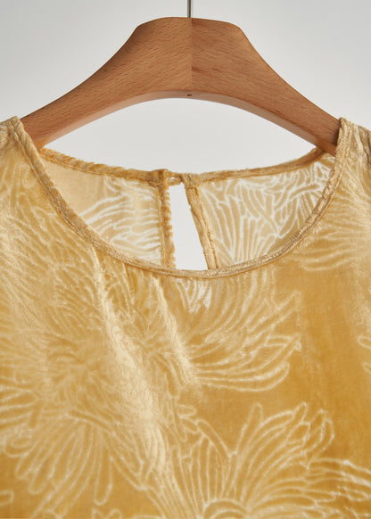 Gelbes Oversize-Hemd aus Seidenvelours mit Spitzen-Patchwork für Damen, Frühlingskollektion