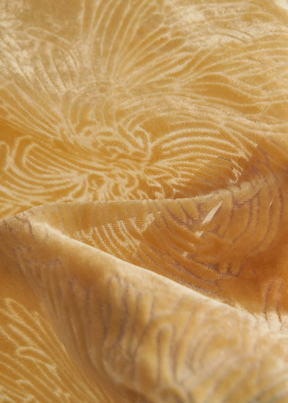 Gelbes Oversize-Hemd aus Seidenvelours mit Spitzen-Patchwork für Damen, Frühlingskollektion