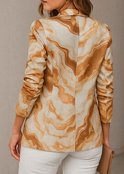 Women Yellow Peter Pan Collar Print Blazer Jackets Coat Fall