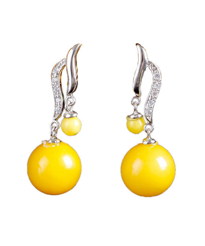 Gelbe Bienenwachs-Kugel-Ohrringe aus Sterlingsilber für Damen