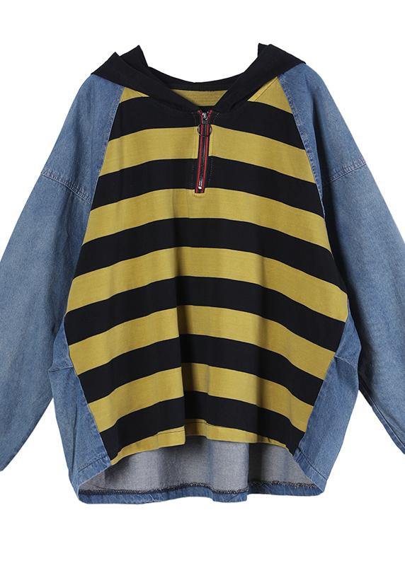 Women Yellow Striped Beautiful Asymmetrical Design Boho Autumn Fashion Ideas Tops - SooLinen