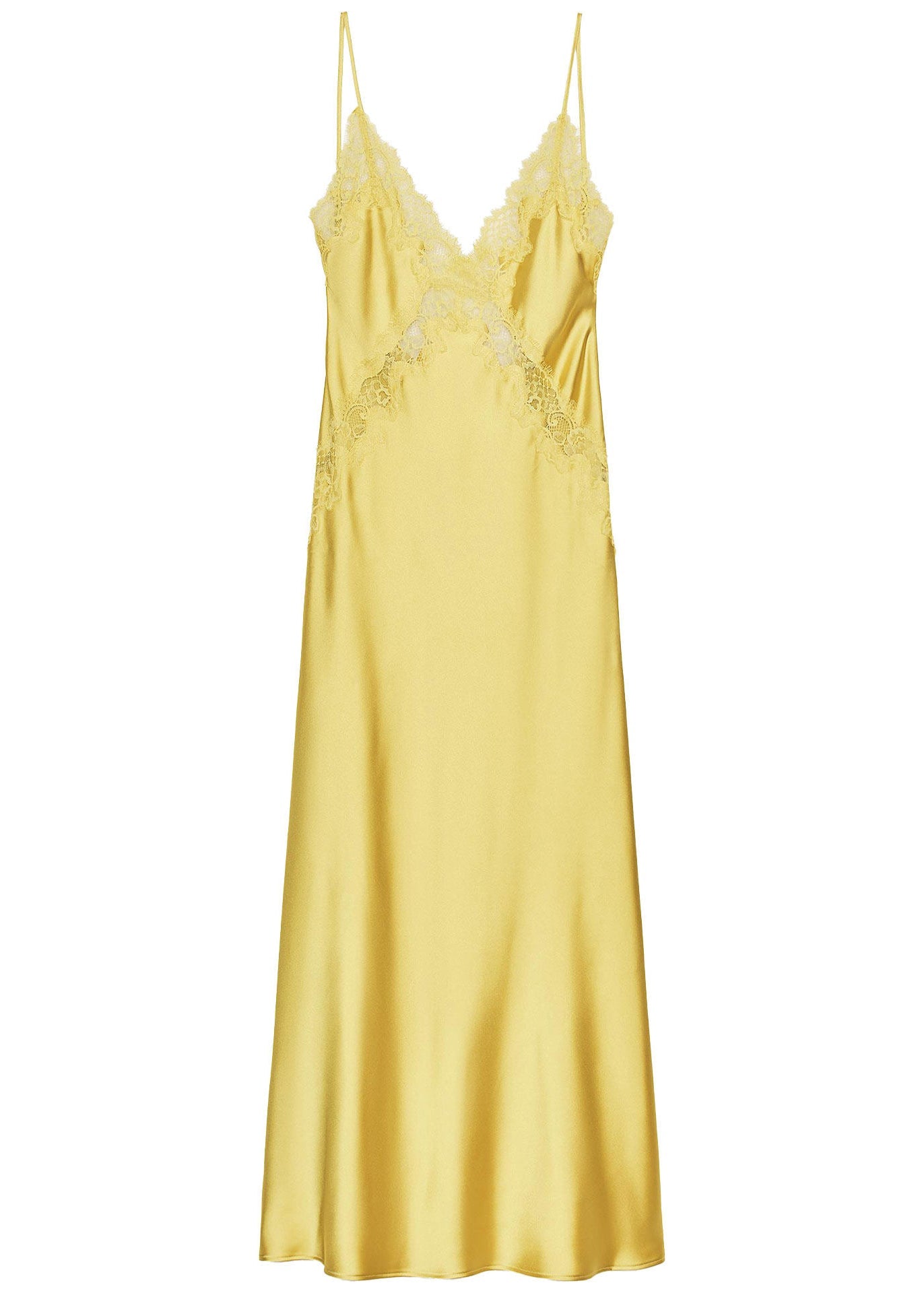 Women Yellow V Neck Backless Satin Spaghetti Strap Dress Summer