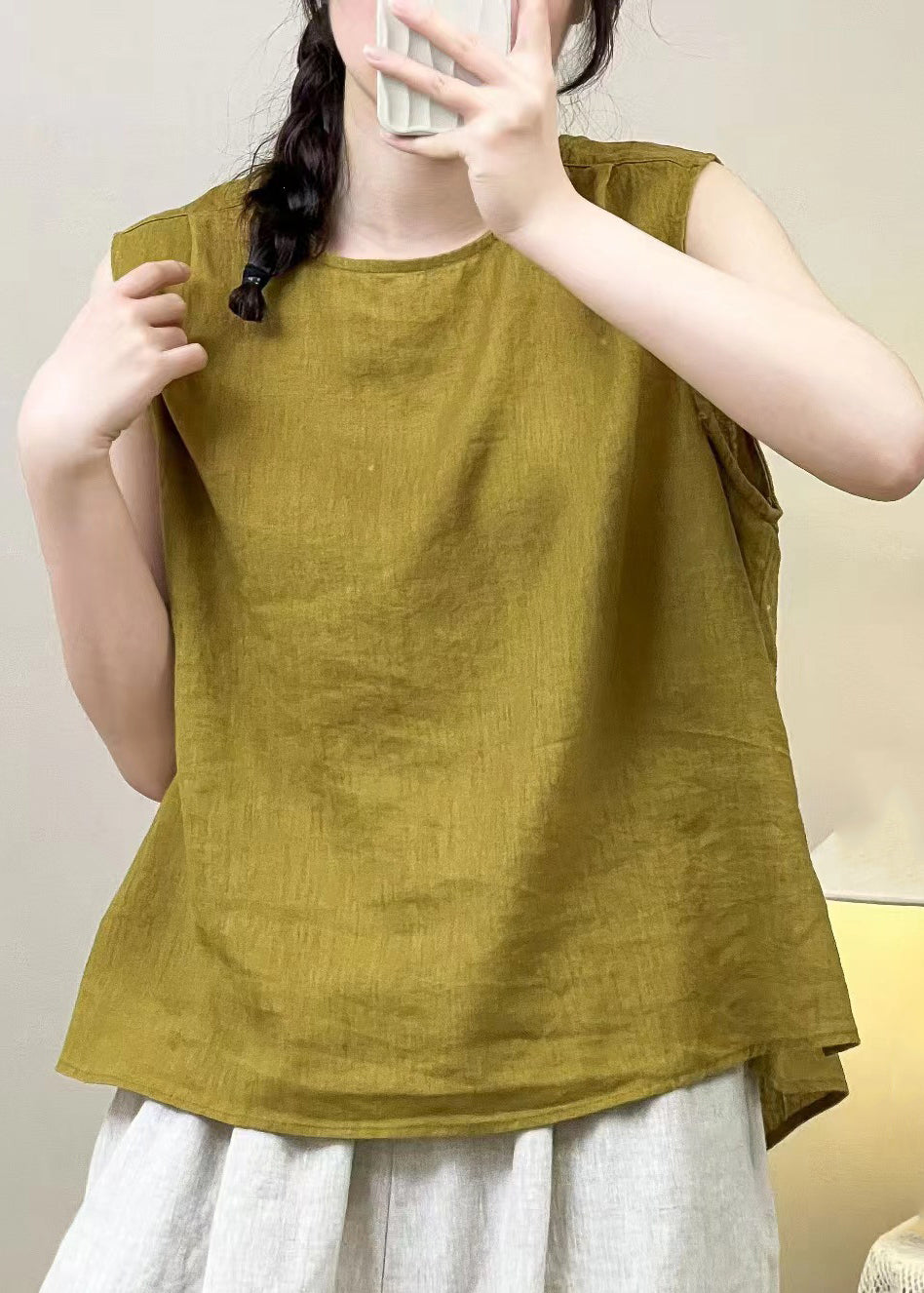 Women Yellow Wear On Both Sides Linen Blouses Summer