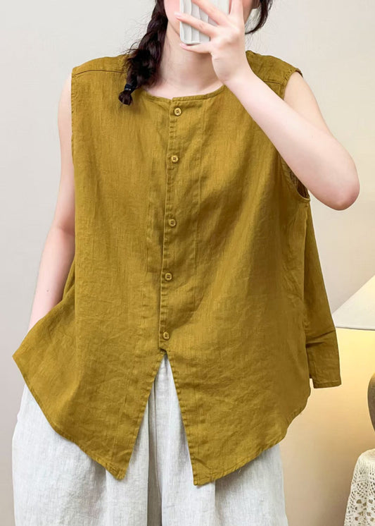 Women Yellow Wear On Both Sides Linen Blouses Summer