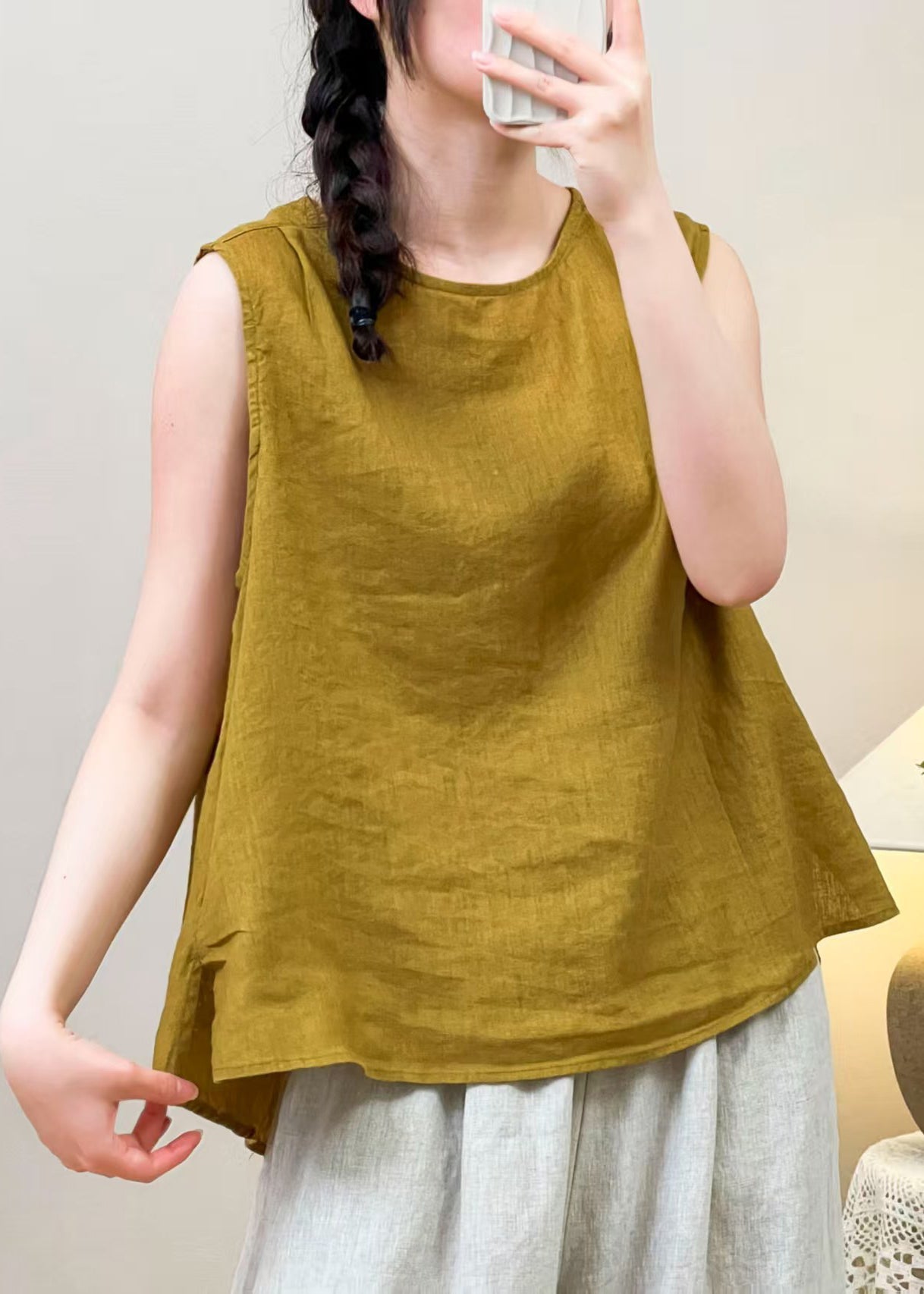 Women Yellow Wear On Both Sides Linen Blouses Summer