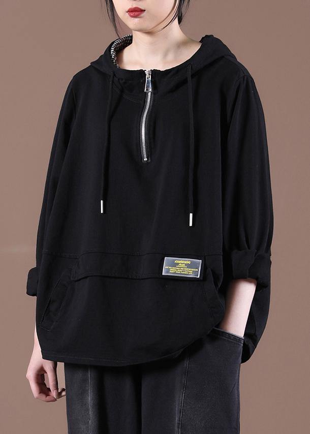 Women Zipper Spring Modern Blouse Black Tops - SooLinen