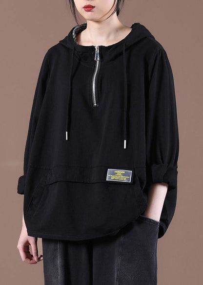 Women Zipper Spring Modern Blouse Black Tops - SooLinen