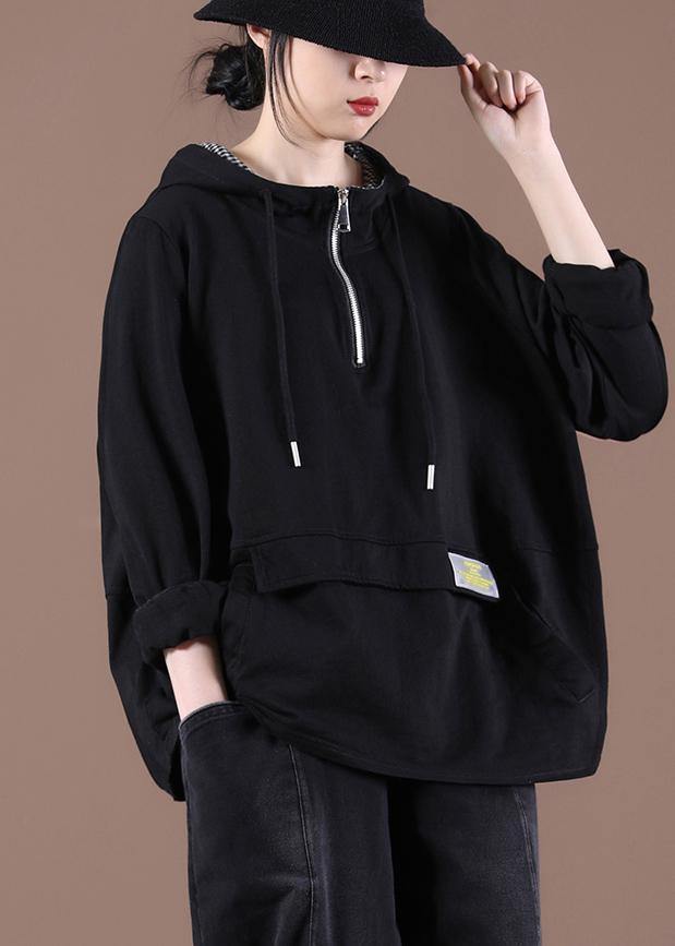 Women Zipper Spring Modern Blouse Black Tops - SooLinen