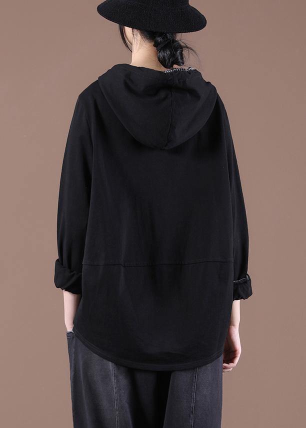 Women Zipper Spring Modern Blouse Black Tops - SooLinen