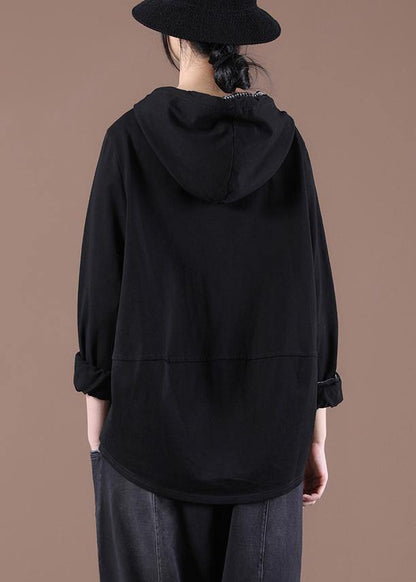 Women Zipper Spring Modern Blouse Black Tops - SooLinen