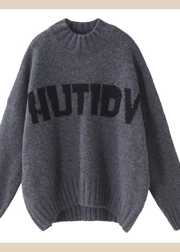 Women alphabet gray sweaters fall fashion o neck clothes For Women - SooLinen