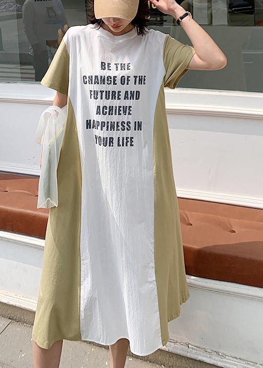 Women alphabet prints cotton quilting clothes patchwork long summer Dress - SooLinen