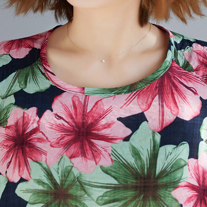 Asymmetrisches Baumwoll-Boxtop für Damen, Korea Tutorials, geblümtes Baumwolltop