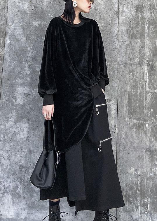 Women asymmetric o neck spring crane tops Photography black blouse - SooLinen