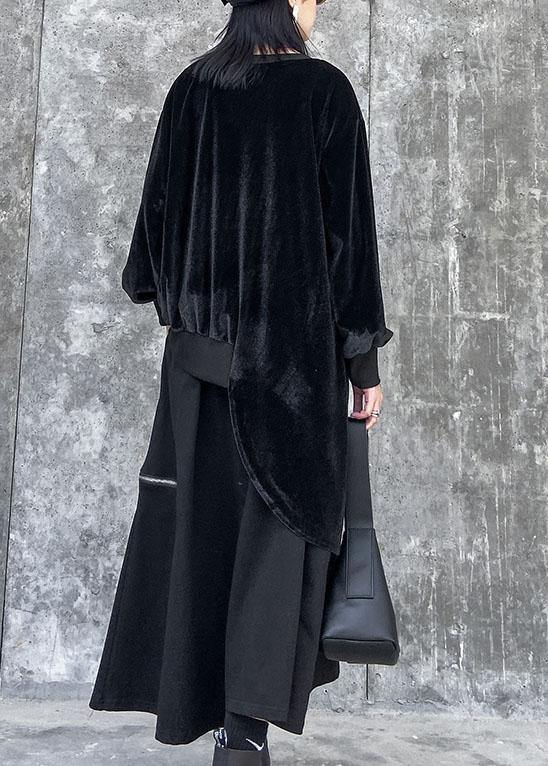 Women asymmetric o neck spring crane tops Photography black blouse - SooLinen