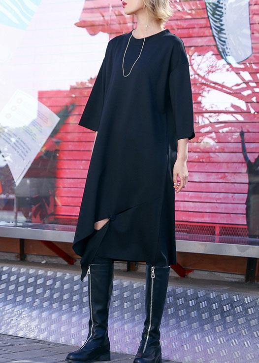 Women black Cotton Tunics open hem design loose fall Dress - SooLinen
