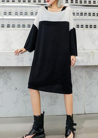 Women black Cotton Wardrobes patchwork cotton Dresses - SooLinen