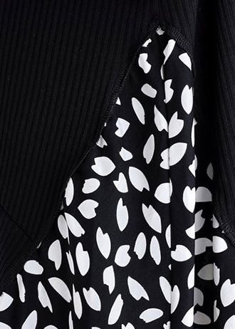 Damen schwarzes Baumwoll-Tunikakleid Lässiges Muster Patchwork falsche zweiteilige übergroße Sommerkleider