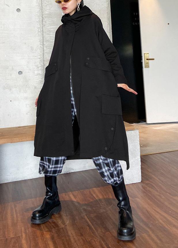 Women black Fine clothes Photography hooded zippered fall women coats - SooLinen