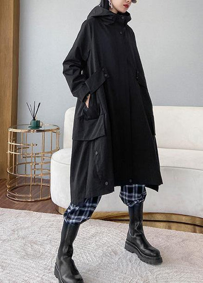 Women black Fine clothes Photography hooded zippered fall women coats - SooLinen