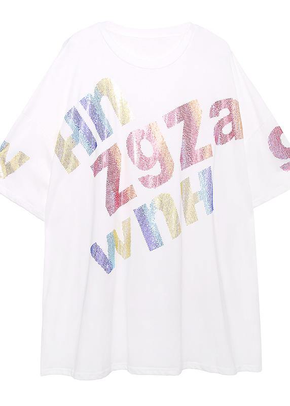 Women black Letter cotton tunic top o neck oversized blouse - SooLinen