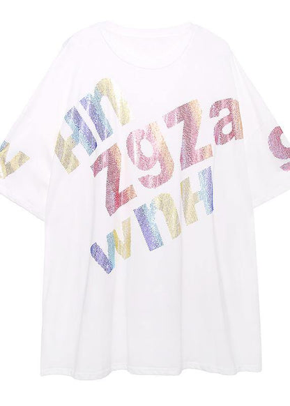 Women black Letter cotton tunic top o neck oversized blouse - SooLinen