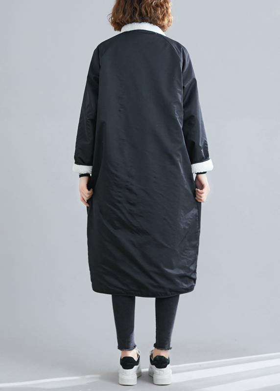 Women black Plus Size casual coats Fabrics zippered patchwork outwears - SooLinen