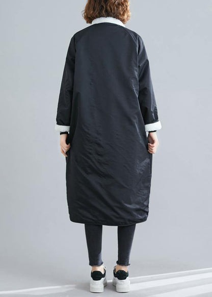 Women black Plus Size casual coats Fabrics zippered patchwork outwears - SooLinen