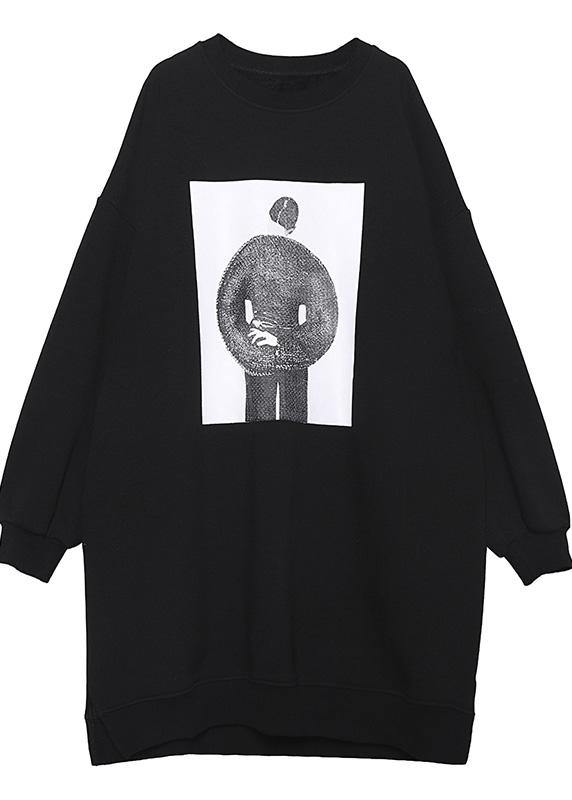 Women black cotton dress o neck cotton spring Dress - SooLinen