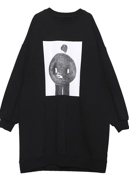 Women black cotton dress o neck cotton spring Dress - SooLinen