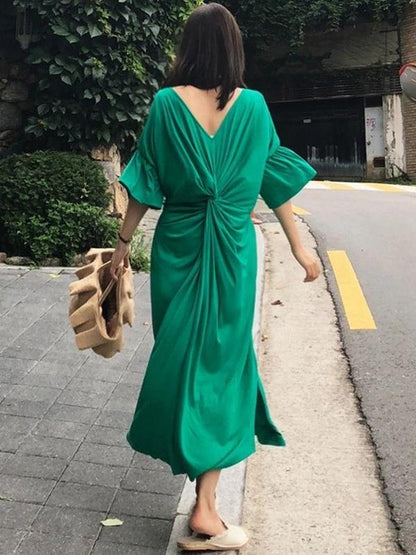 Women black cotton dresses o neck Cinched Kaftan summer Dresses - SooLinen