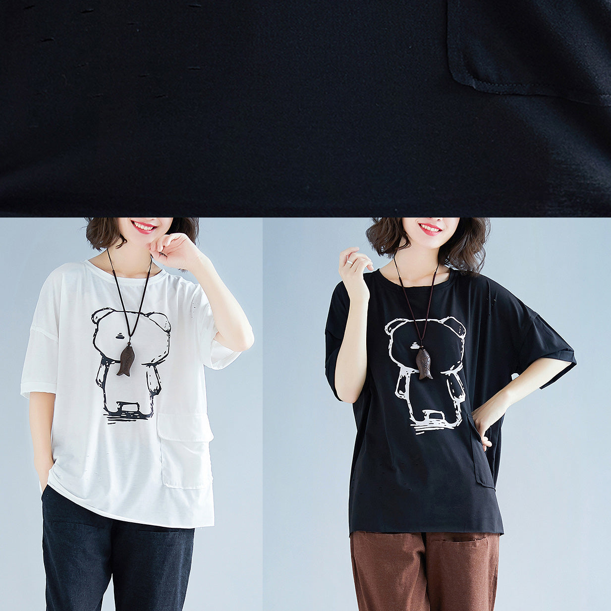 Damen schwarze Baumwoll-Leinen-Tops Damen Feiner Ausschnitt Fledermausärmel O-Ausschnitt Box Shirts