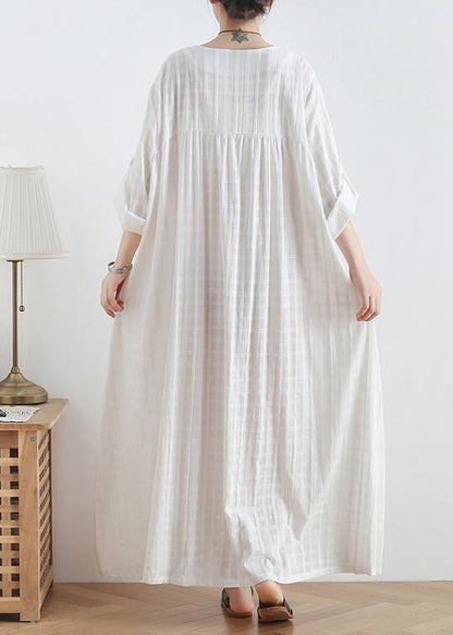 Women black cotton quilting dresses o neck Batwing Sleeve Maxi Dresses - SooLinen