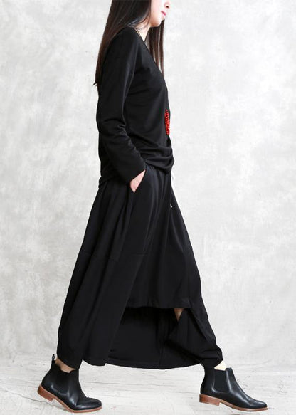 Women black cotton skirt elastic waist asymmetric skirt - SooLinen