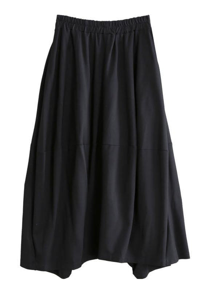 Women black cotton skirt elastic waist asymmetric skirt - SooLinen