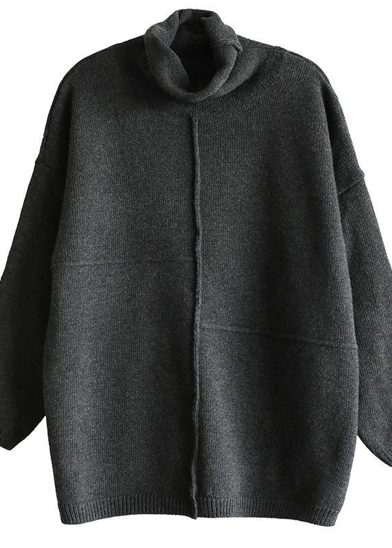 Women black gray knitted clothes patchwork trendy plus size Turtleneck knit tops - SooLinen